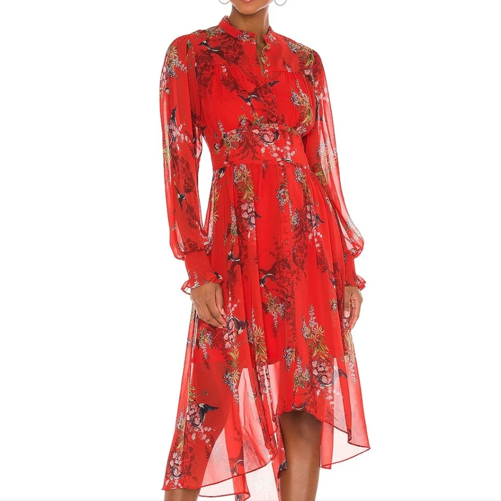 ALLSAINTS Leonie Melisma Floral Midi Dress Red US 0 NWOT